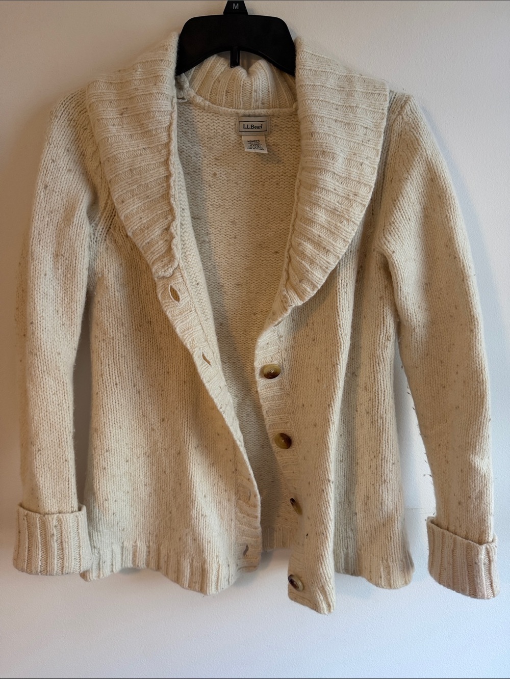 L.L. Bean Cream Shawl-Collar Button Cardigan